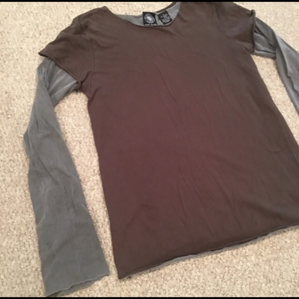 DKNY Jeans Layered Look 90s Grunge Top Raw Hem